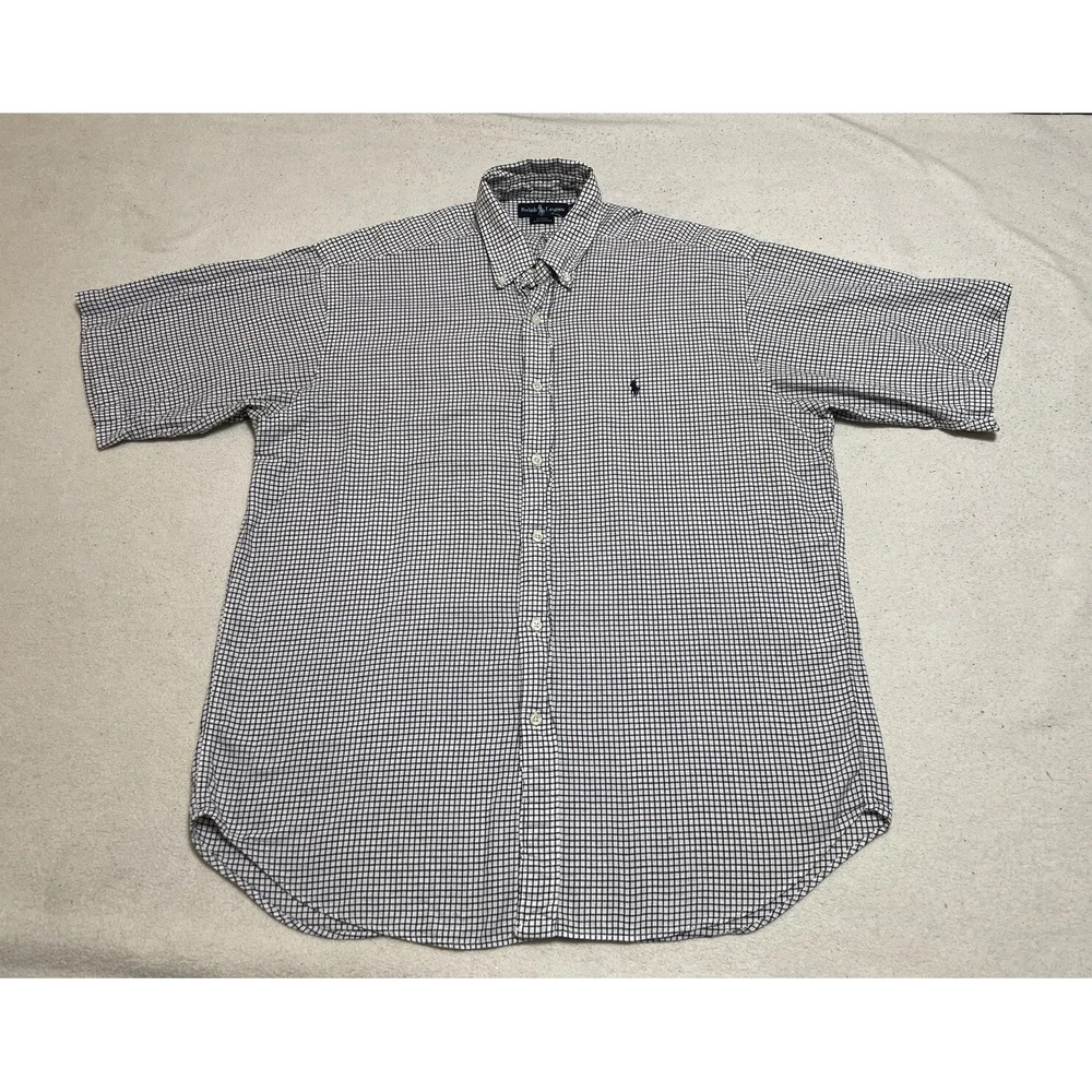 Vintage Polo Ralph Lauren Button Up Shirt Men's Large Blaire Check Short Sleeve